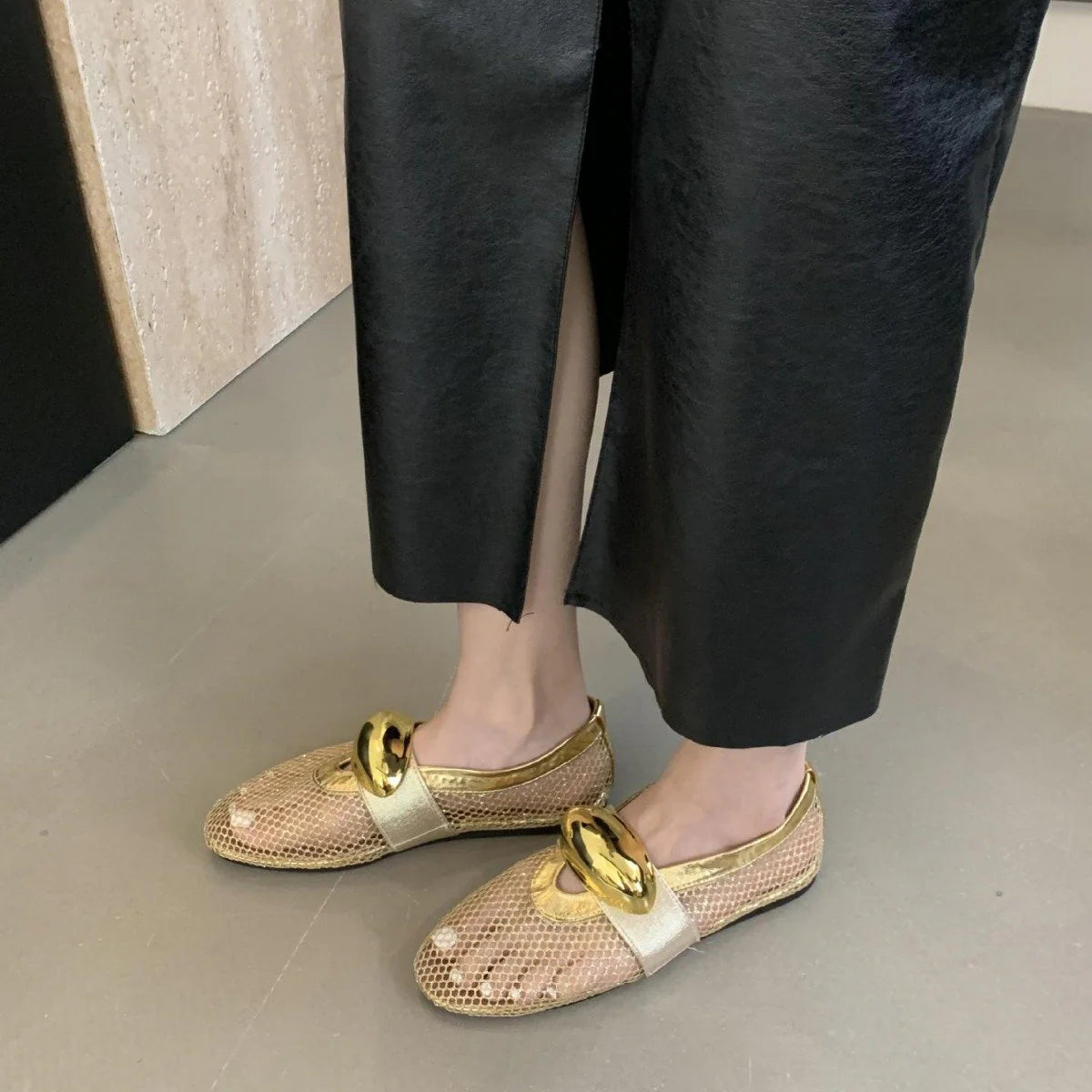 Luxe Mesh Gold Flats