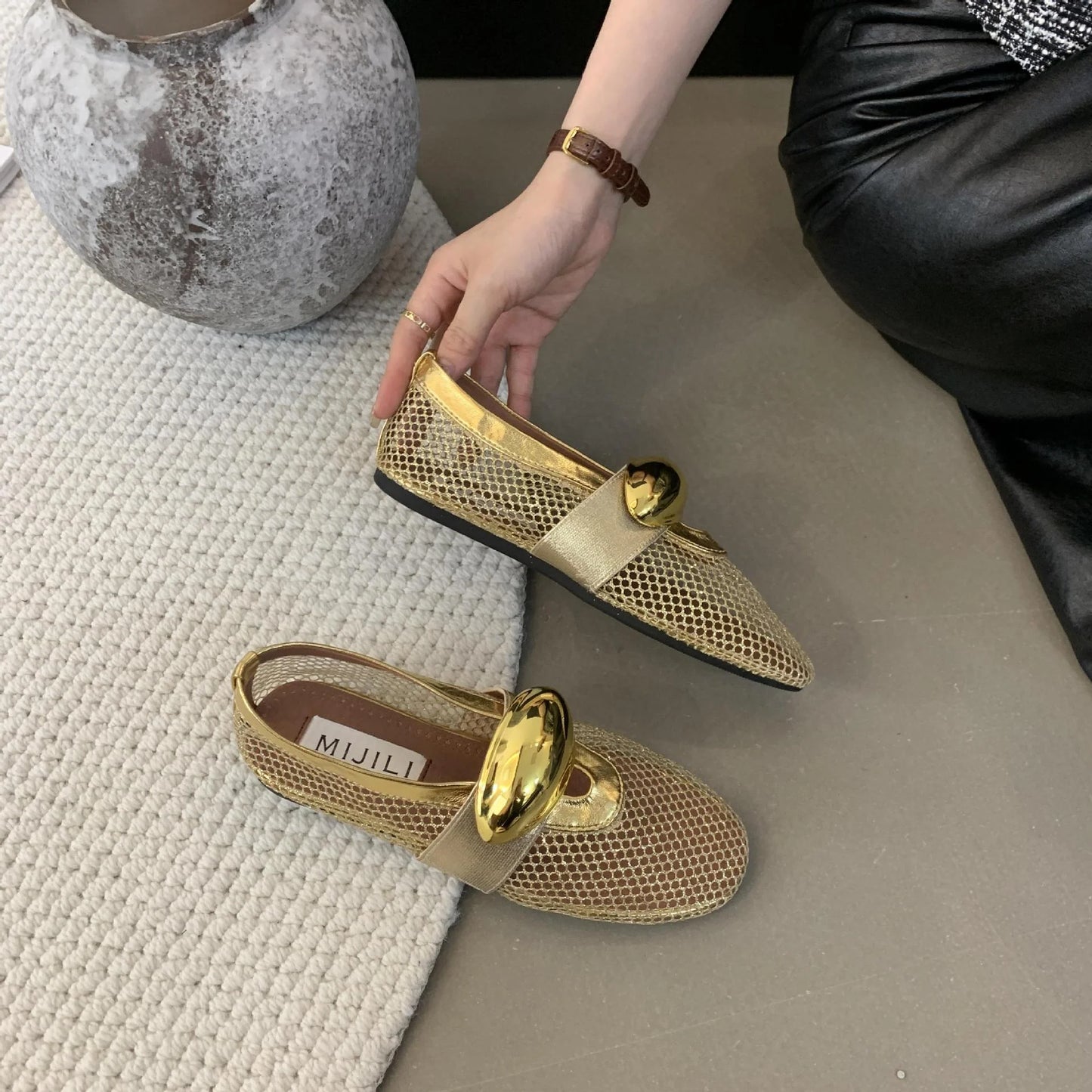 Luxe Mesh Gold Flats